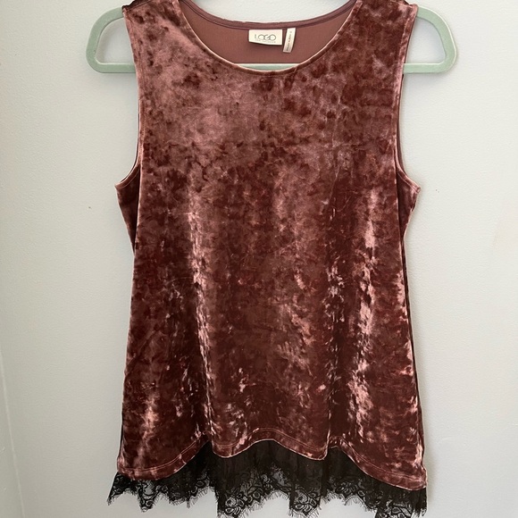 LOGO by Lori Goldstein Pink Sleeveless Tank Top with Lace Hem - Picture 1 of 10